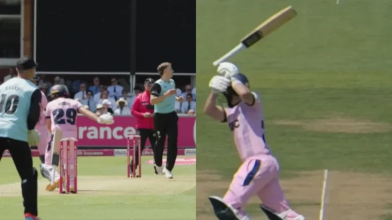 Bizarre! Ryan Higgins gets out hit wicket by his own flying bat at Lord’s: टी20 ब्लास्ट में अनोखा हिट विकेट