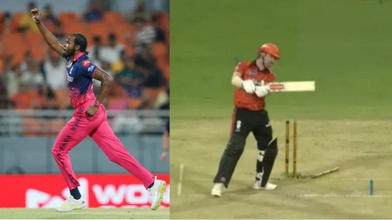 Jofra Archer castles Travis Head in the Eliminator of IPL 2026 – IPL 2026 Eliminator: जोफ्रा आर्चर की घातक गेंदबाजी ने ट्रेविस हेड को किया क्लीन बोल्ड